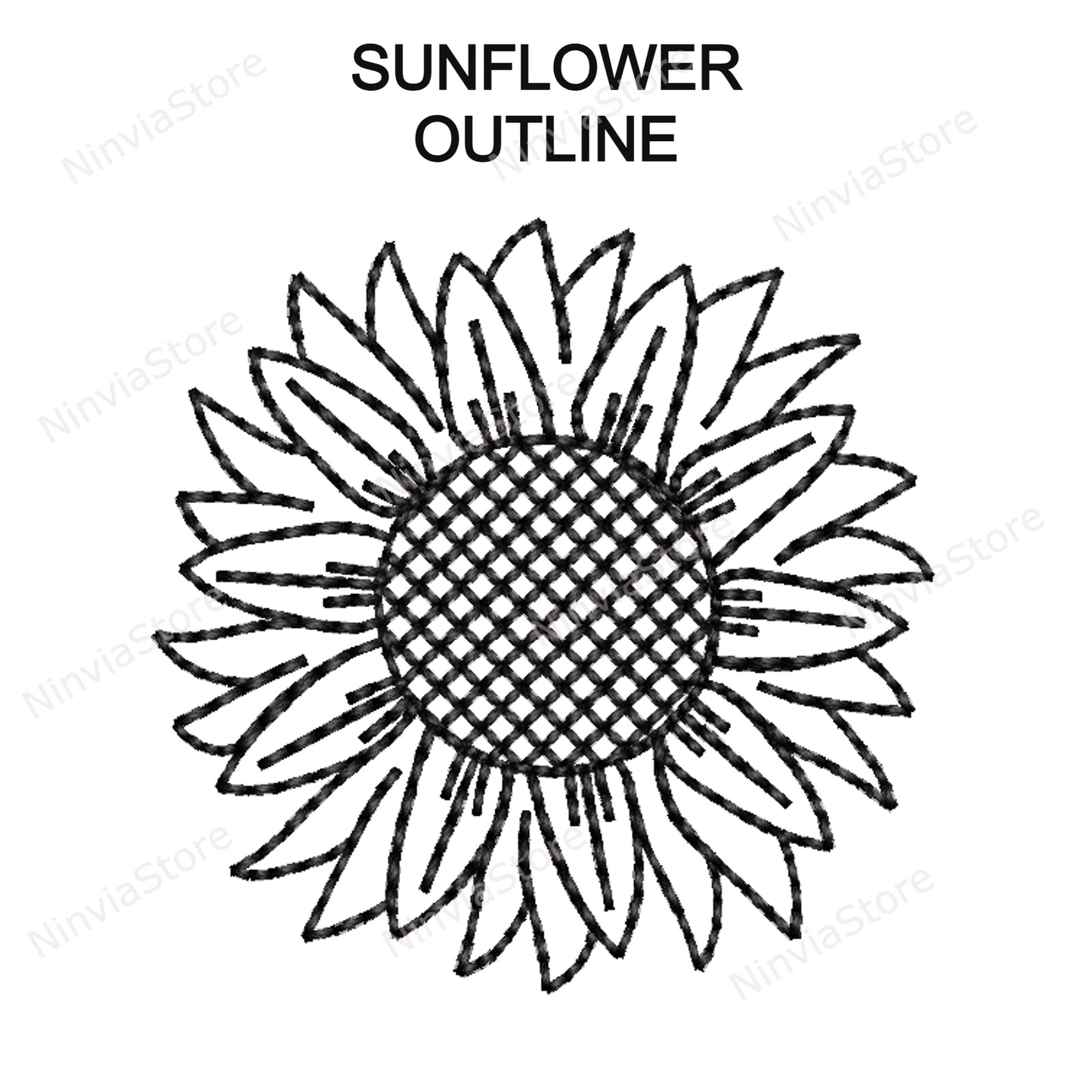 Sunflower Embroidery Design, Sunflower Outline Machine Embroidery, Sunflower Run Stitch Embroidery Pattern, Digital Instant Download