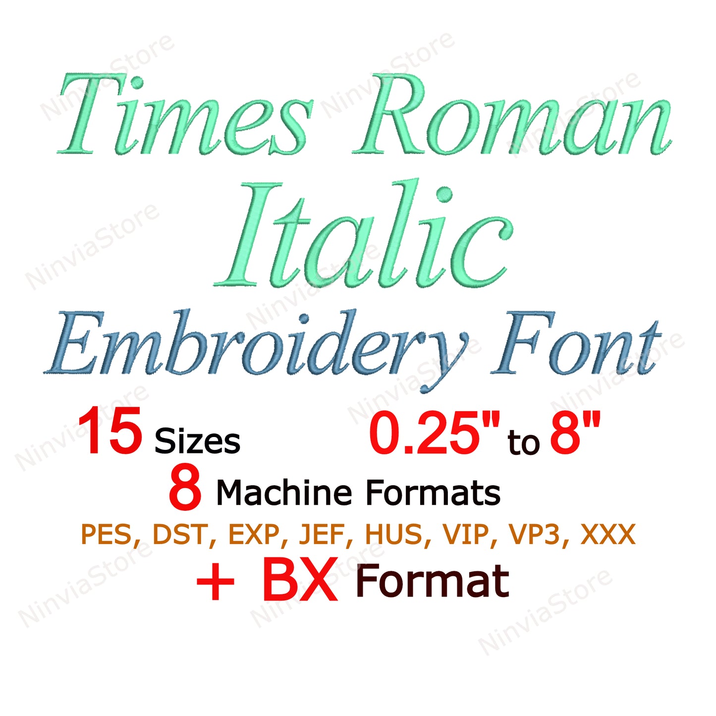 Times Roman Italic Maschinenstickschrift, 15 Größen, 8 Formate, BX-Schriftart, PE-Schriftart, Monogramm-Alphabet-Stickmotive