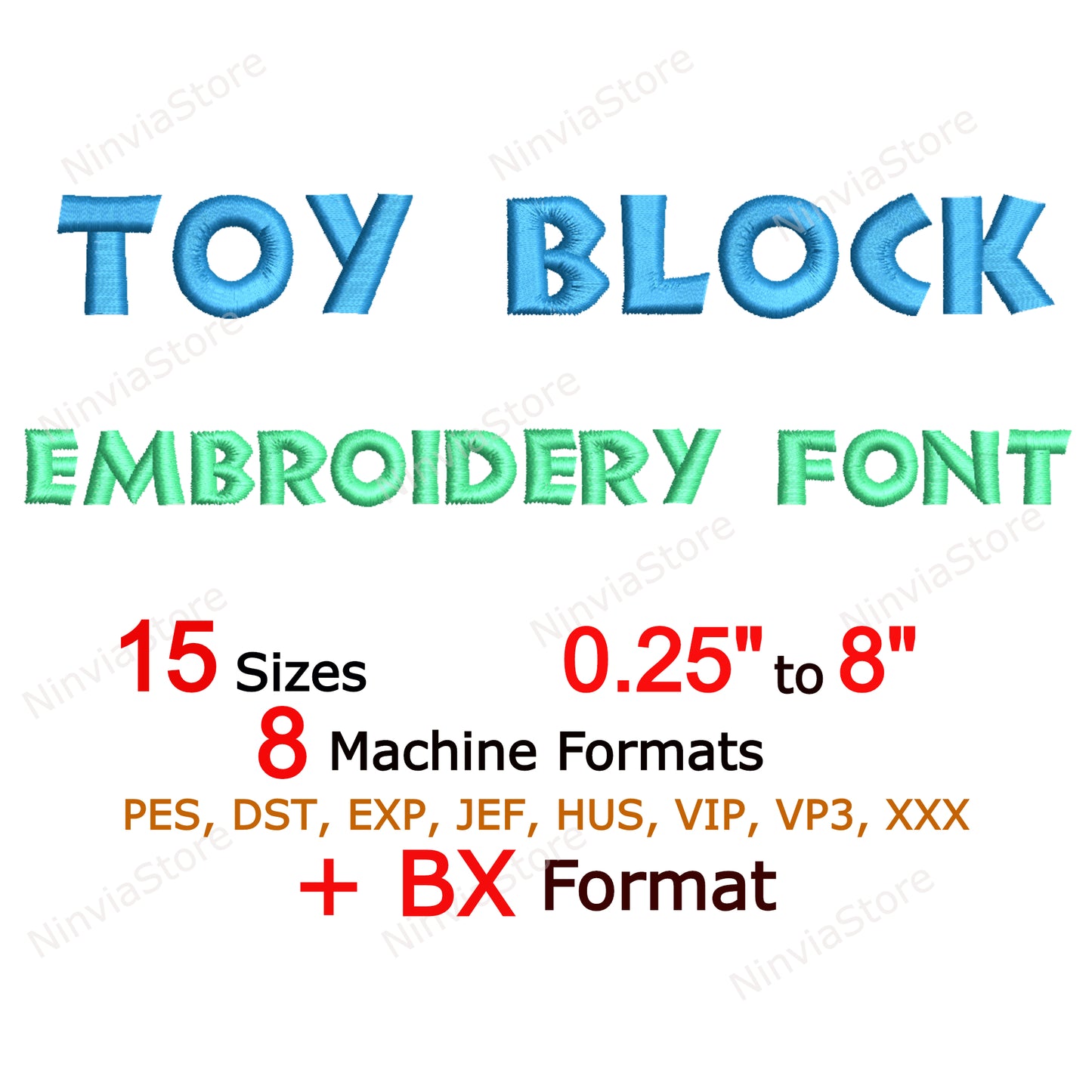 Police de broderie machine Toy Block, 15 tailles, 8 formats, police BX, police PE, motifs de broderie Monogram Alphabet