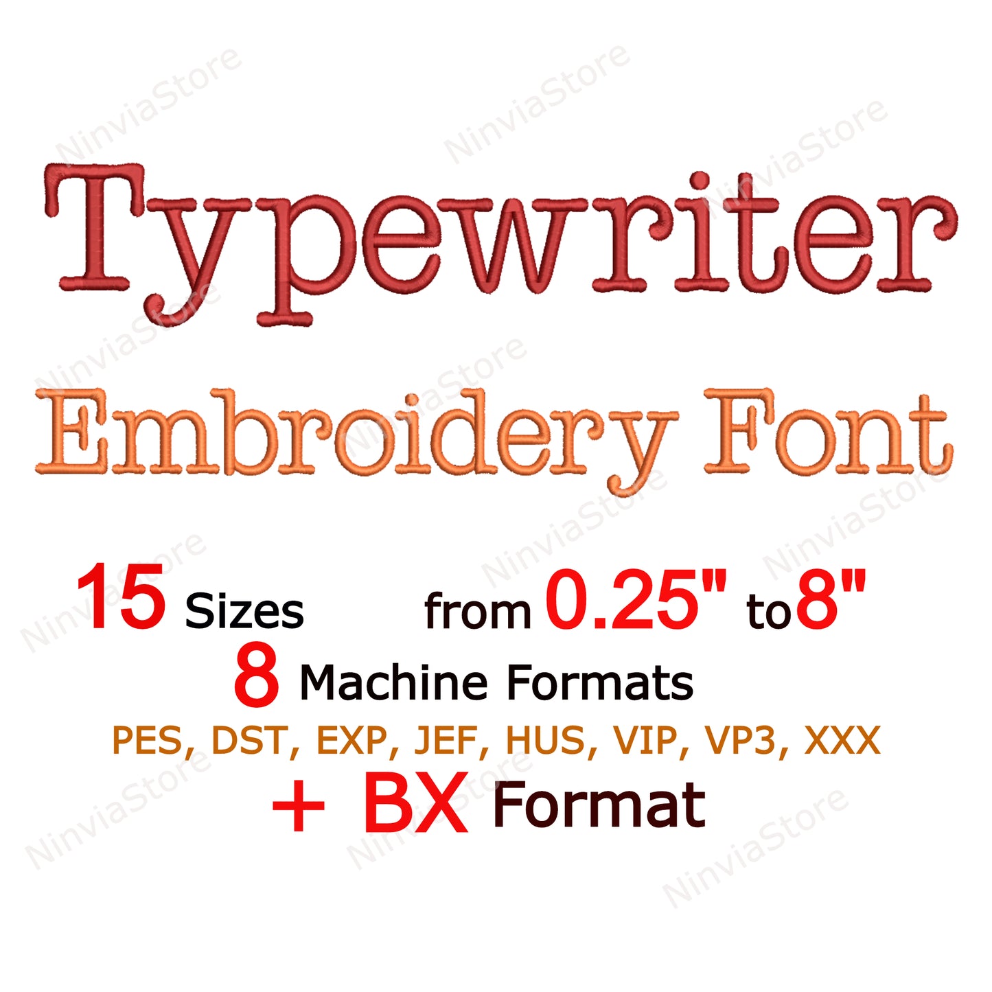 Typewriter Machine Embroidery Font, 15 sizes, 8 formats, BX Font, PE font, Monogram Alphabet Embroidery Designs