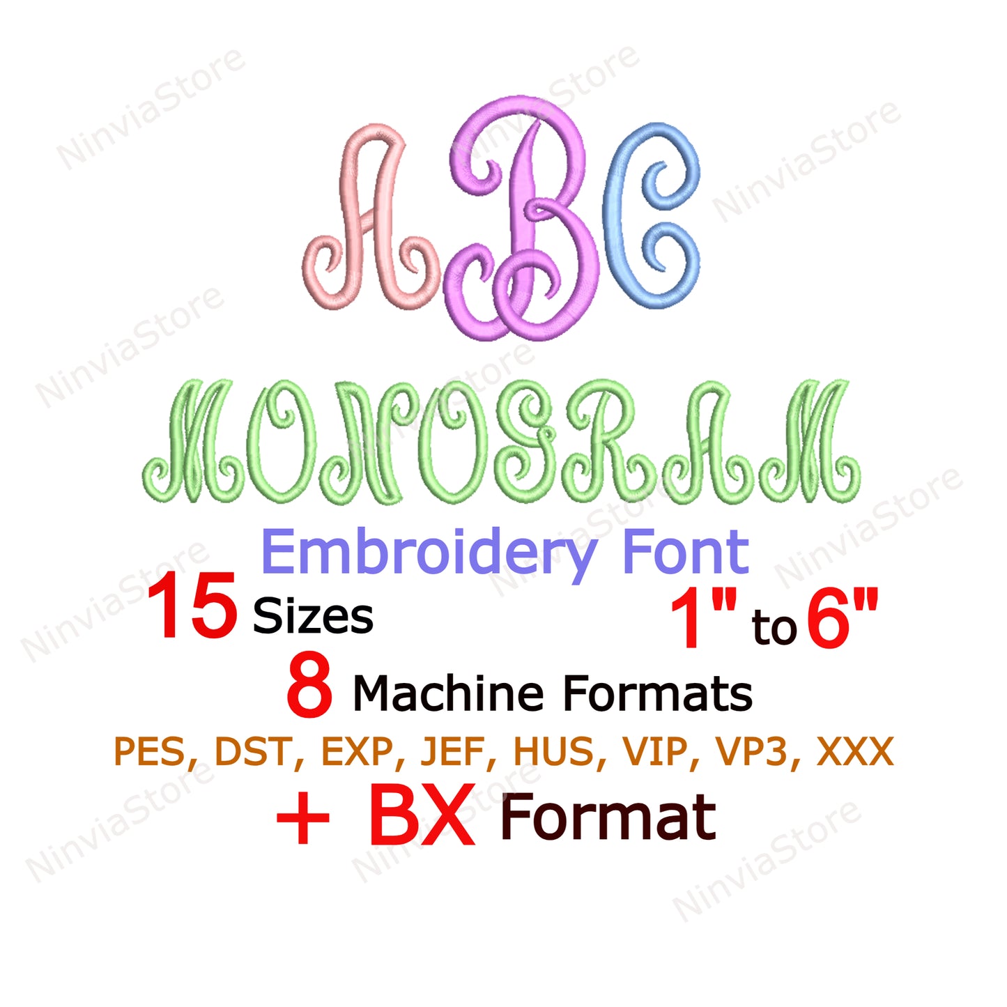 Police de broderie machine Fishtail, 15 tailles, 8 formats, police Halloween BX, police PE, motifs de broderie Monogram Alphabet