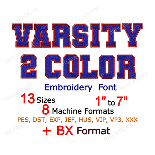 2 Color Varsity Machine Embroidery Font, BX Font, PES font, Monogram Alphabet Embroidery Designs