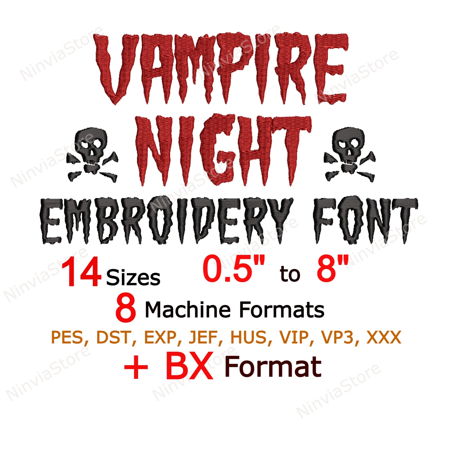 Vampire Night Machine Embroidery Font, 14 sizes, 8 formats, Halloween BX Font, PE font, Monogram Alphabet Embroidery Designs