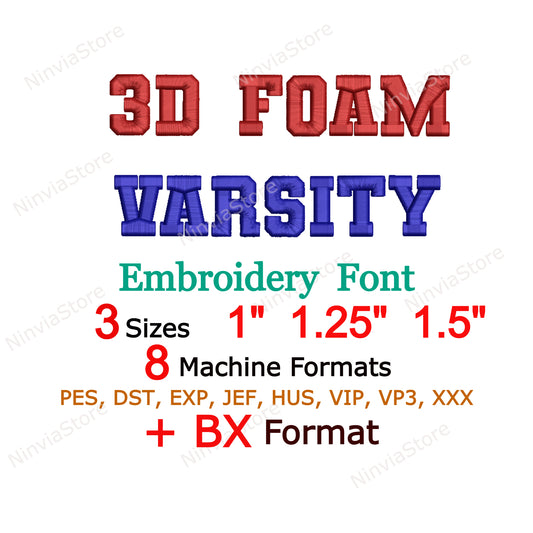 3D Foam Varsity Embroidery Font, 3D Puff Foam College BX Font, Athletic Monogram Alphabet Machine Embroidery Design, pe Font for Embroidery