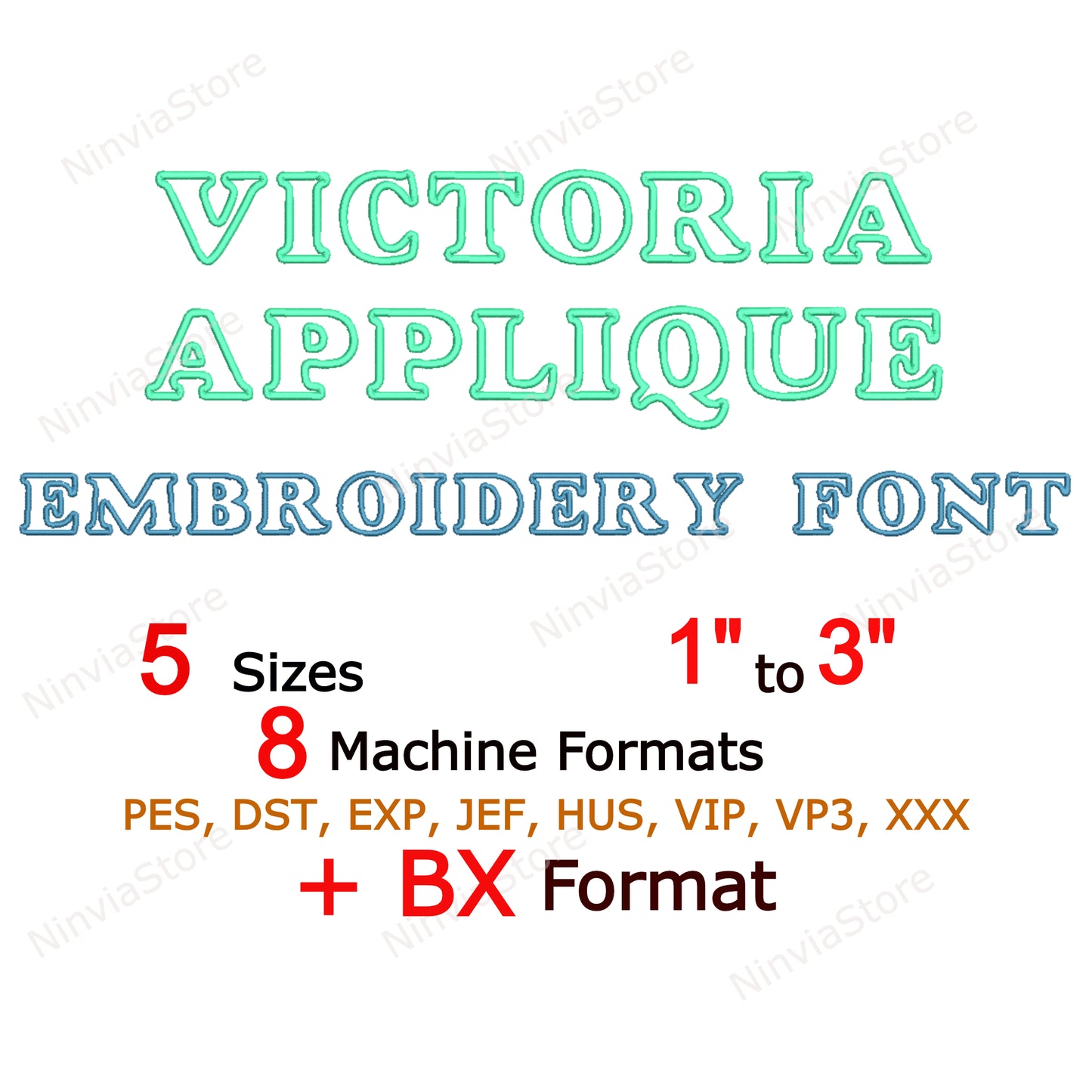 Victoria Applique Machine Embroidery Font, 5 sizes, 8 formats, BX Font, PE font, Monogram Alphabet Embroidery Designs