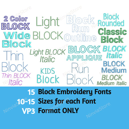 15 VP3 Block Embroidery Fonts Bundle, Alphabet Embroidery Design, Block Machine Embroidery Font VP3, Monogram Font
