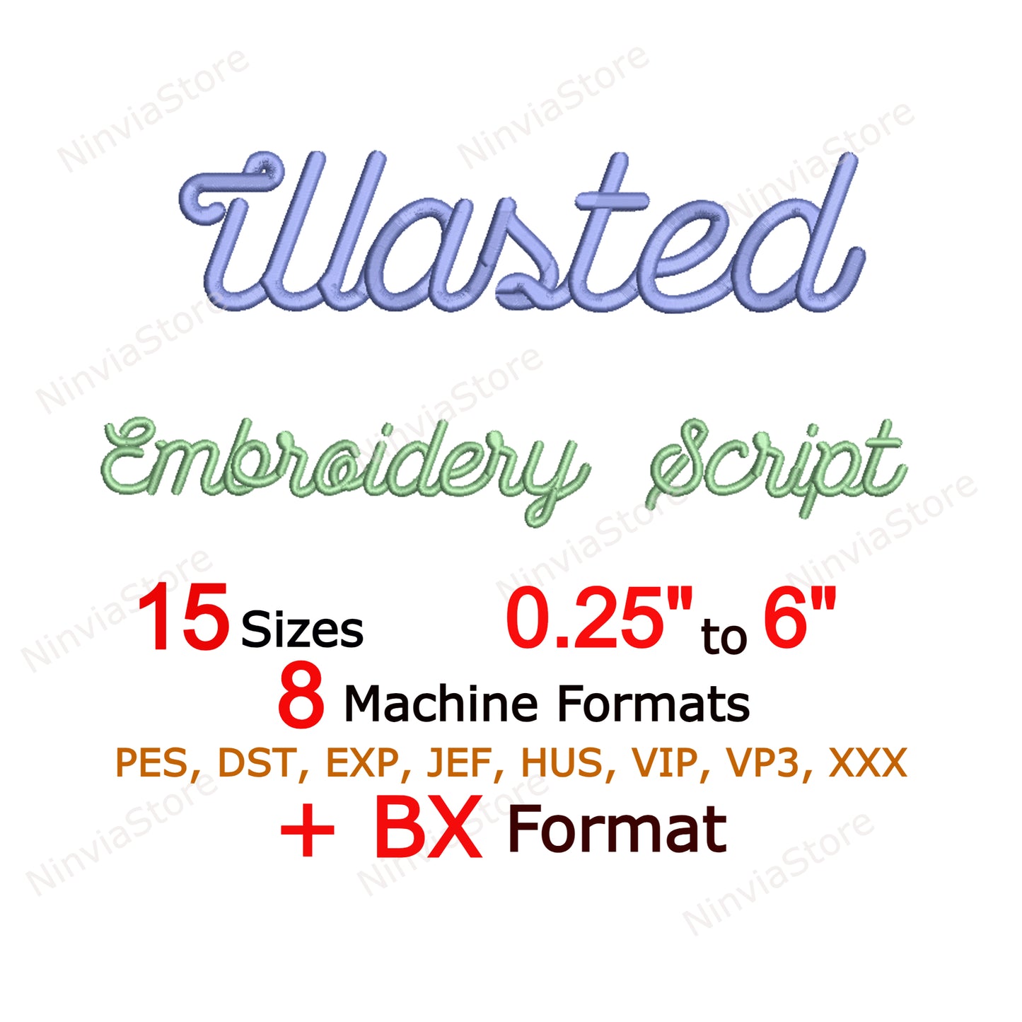 Wasted Script Machine Embroidery Font, 15 sizes, 8 formats, BX Font, PE font, Monogram Alphabet Embroidery Design