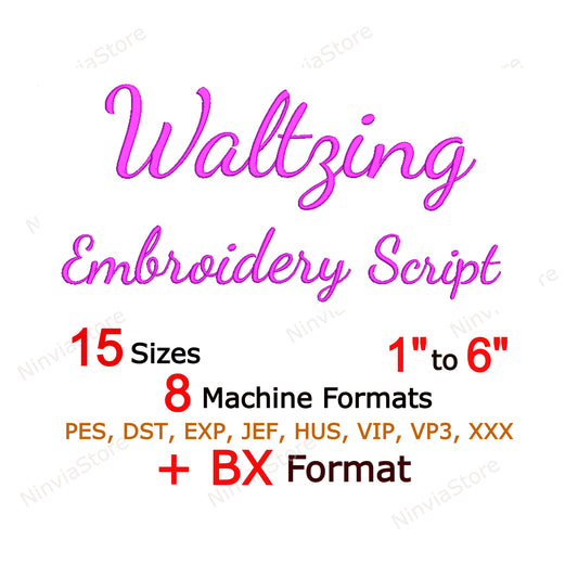 Quany Script Maschinenstickschrift, 15 Größen, 8 Formate, BX-Schriftart, PE-Schriftart, Monogramm-Alphabet-Stickmotive