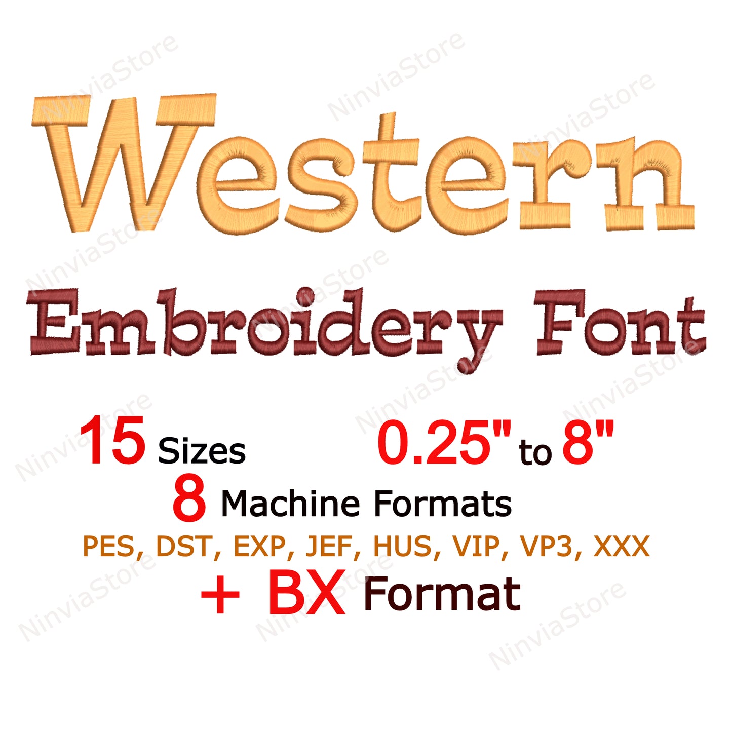 Western Machine Embroidery Font, 15 sizes, 8 formats, BX Font, PE font, Monogram Alphabet Embroidery Designs