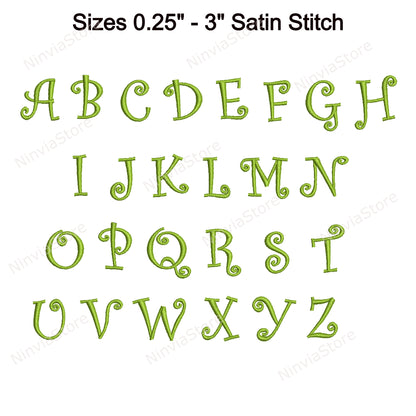 Witchcraft Maschinenstickschrift, 15 Größen, 8 Formate, Halloween BX-Schriftart, PE-Schriftart, Curlz-Monogramm-Alphabet-Stickdesigns