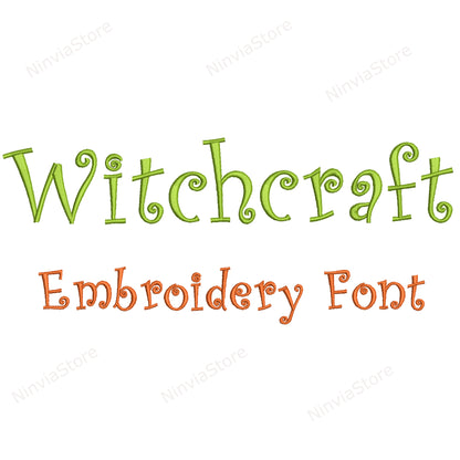 Witchcraft Maschinenstickschrift, 15 Größen, 8 Formate, Halloween BX-Schriftart, PE-Schriftart, Curlz-Monogramm-Alphabet-Stickdesigns