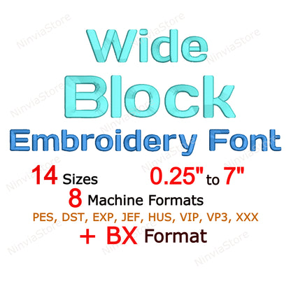 Police de broderie machine à blocs larges, 14 tailles, 8 formats, police BX, police PE, motifs de broderie Monogram Alphabet