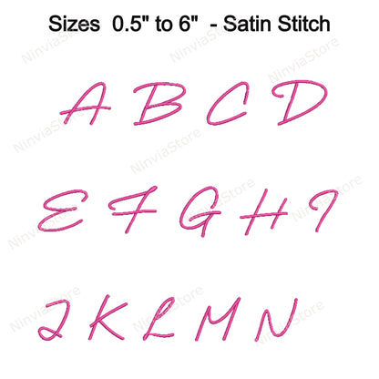 Police de broderie Machine Quany Script, 15 tailles, 8 formats, police BX, police PE, motifs de broderie Monogram Alphabet