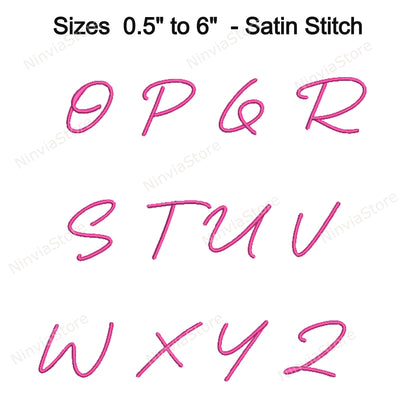 Police de broderie Machine Quany Script, 15 tailles, 8 formats, police BX, police PE, motifs de broderie Monogram Alphabet