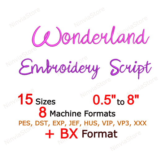 Wonderland Script Machine Embroidery Font, 15 sizes, 8 formats, BX Font, PE font, Monogram Alphabet Embroidery Design