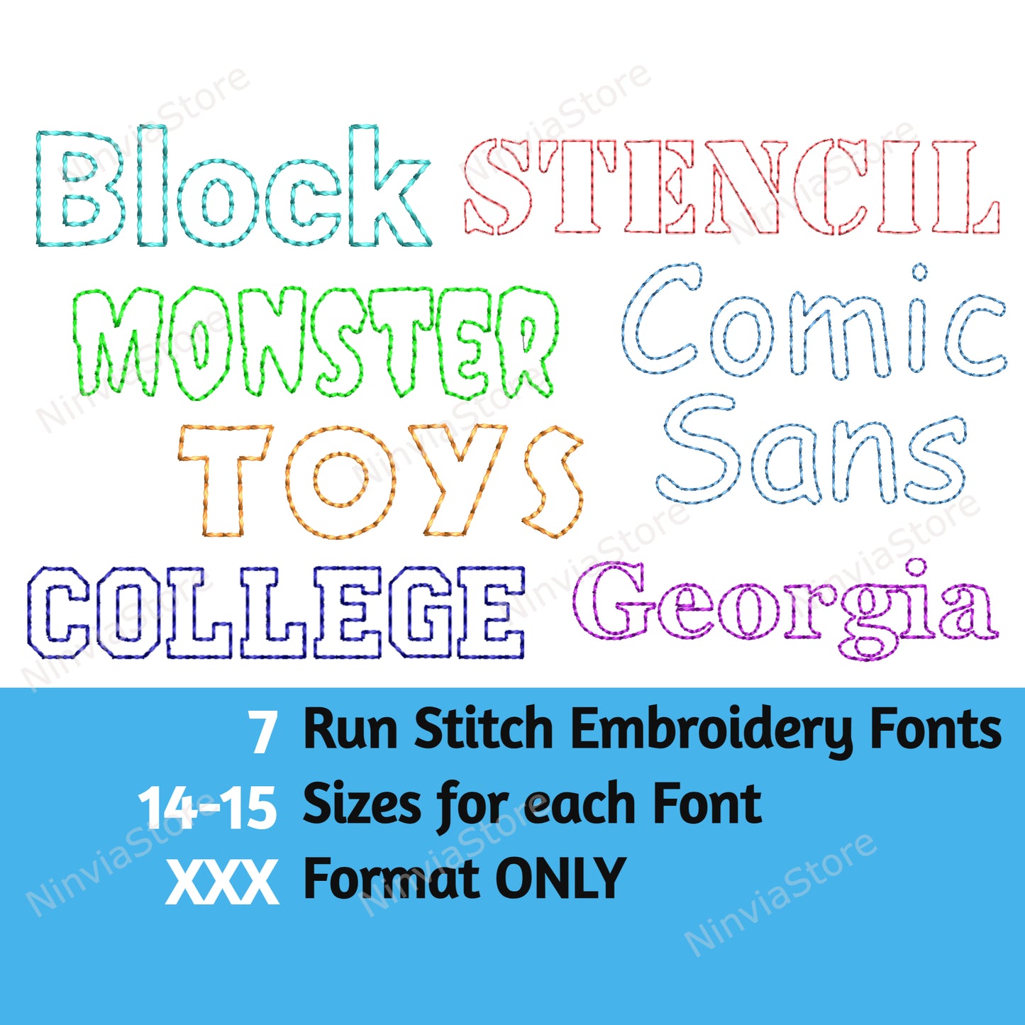 7 XXX Bean Stitch Fonts Bundle, Outline Run Stitch Machine Broderie Font XXX, Monogram Alphabet Broderie Design, College, Block XXX police pour la broderie