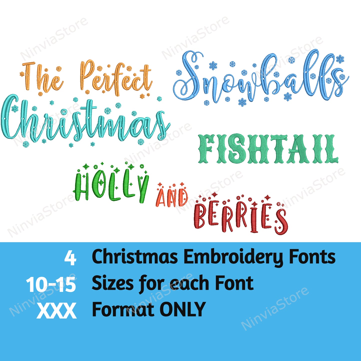 4 Christmas XXX Embroidery Font Bundle, Machine Embroidery Font, Holiday Font XXX, Alphabet Embroidery Design