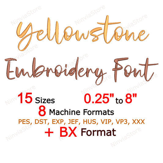 Yellowstone Script Machine Embroidery Font, 15 sizes, 8 formats, BX Font, PE font, Monogram Alphabet Embroidery Designs