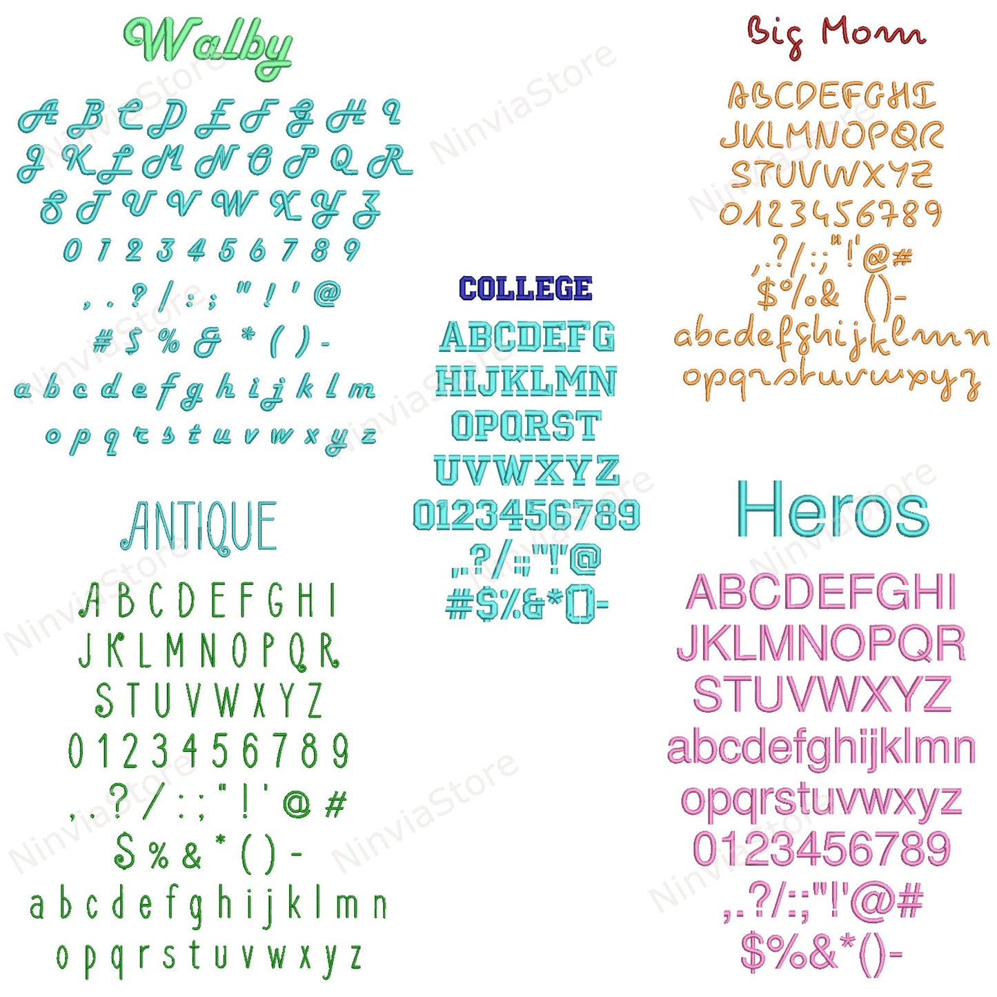 50 PES-Stickschriftarten in den Größen 0,75", 1,25" und 1,75", Maschinenstickschrift PE, Alphabet-Stickdesign, PE-Schriftart für Stickerei, kleine Schriftart