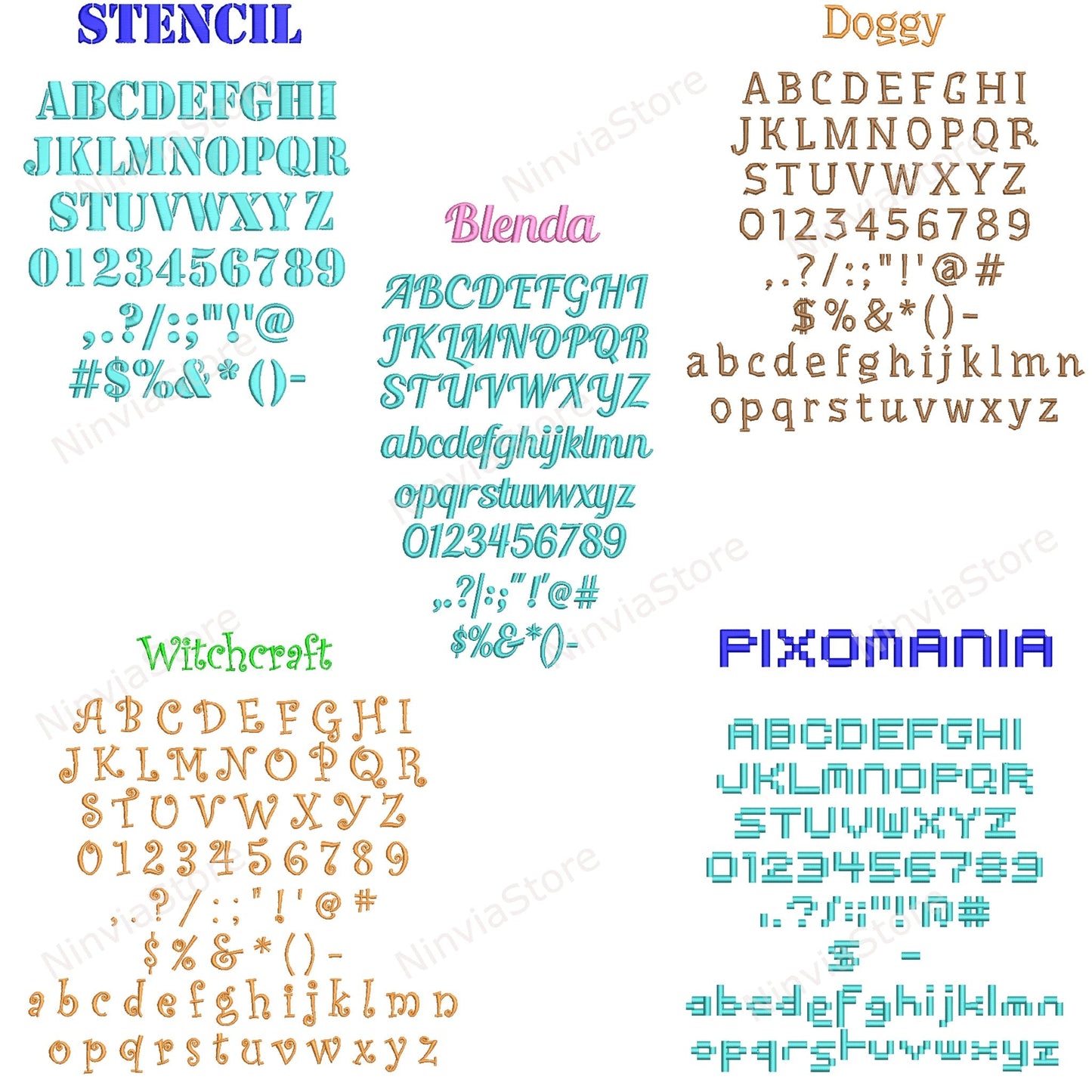 50 PES-Stickschriftarten in den Größen 0,75", 1,25" und 1,75", Maschinenstickschrift PE, Alphabet-Stickdesign, PE-Schriftart für Stickerei, kleine Schriftart