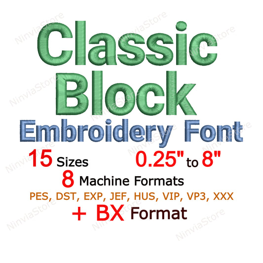 Block Machine Embroidery Font, 15 sizes, 8 formats, BX Font, PES font, Monogram Alphabet Embroidery Design