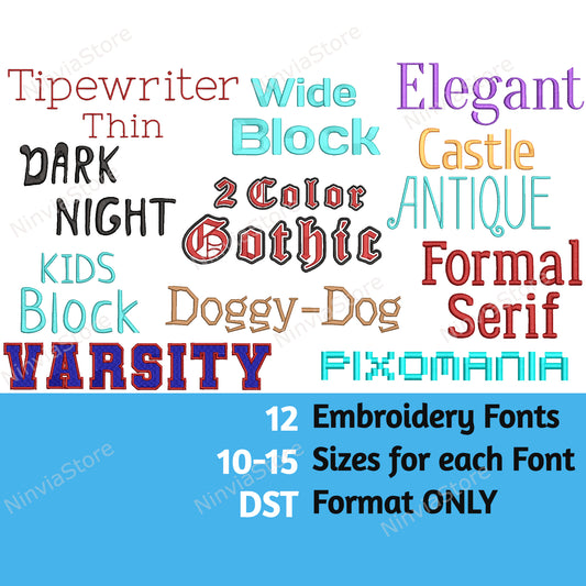 12 DST Stickschrift-Paket, Maschinenstickschrift DST, kleine Stickschrift Monogramm Alphabet Stickmuster, DST-Schriftart für Stickerei