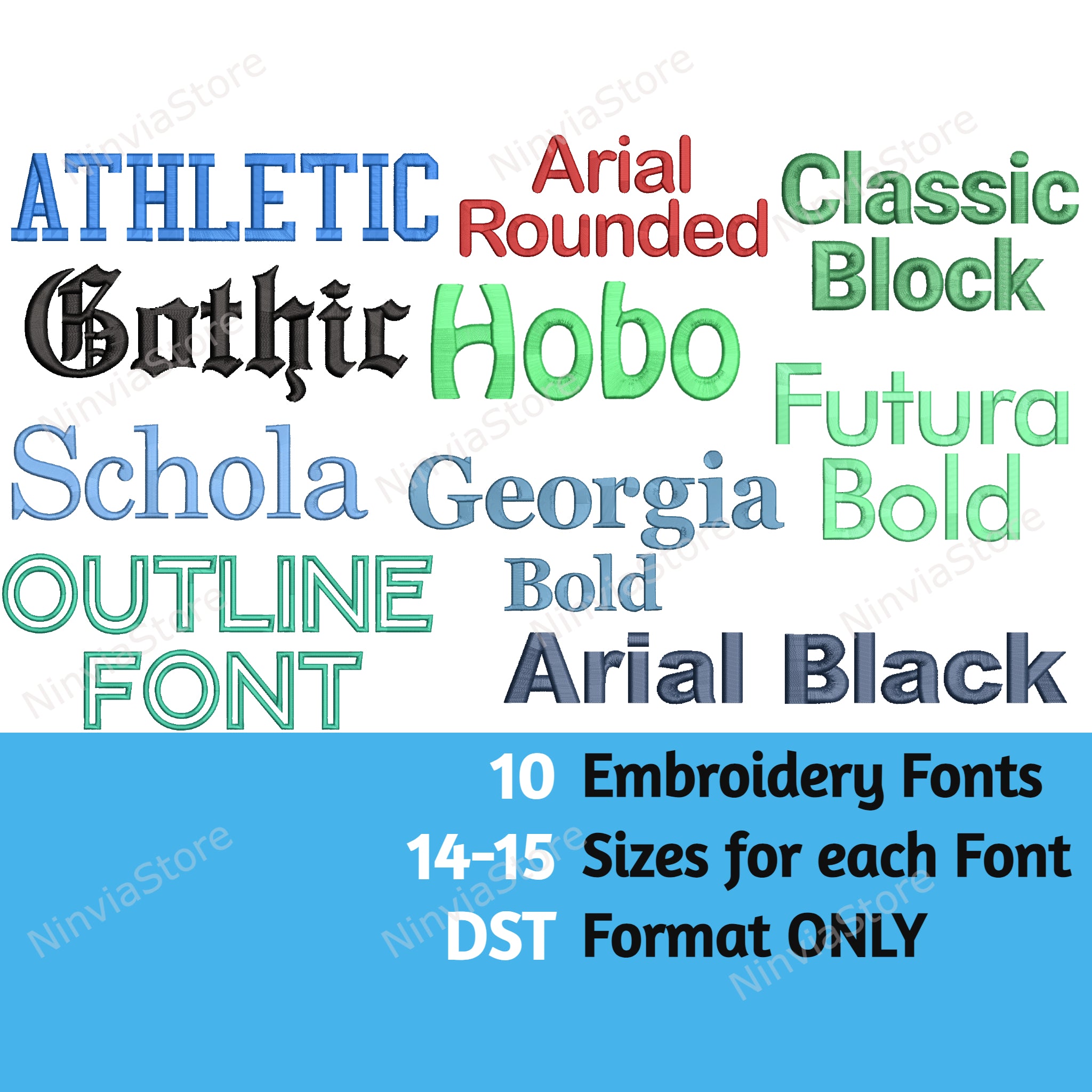 10 DST Embroidery Fonts Bundle, Alphabet, Machine Embroidery Font DST ...