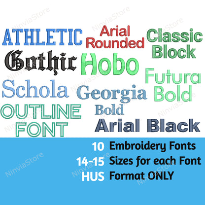 10 HUS Embroidery Fonts Bundle, Machine Embroidery Font HUS, Monogram Font, Alphabet Embroidery Design