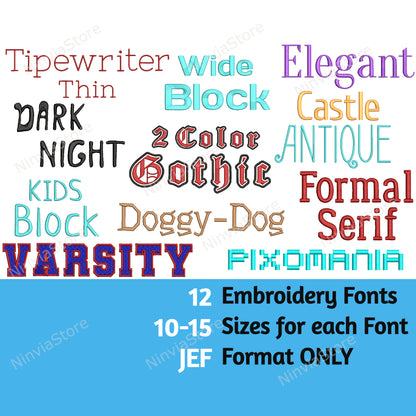 12 JEF Stickschrift-Paket, Maschinenstickschrift JEF, kleine Stickschrift Monogramm Alphabet Stickmuster, JEF-Schriftart für Stickerei