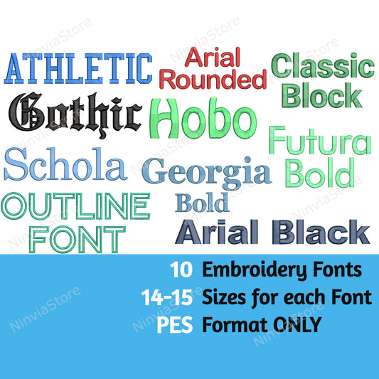 10 PES Embroidery Fonts Bundle, Alphabet Embroidery Design, Machine Embroidery Font PES, Monogram Font