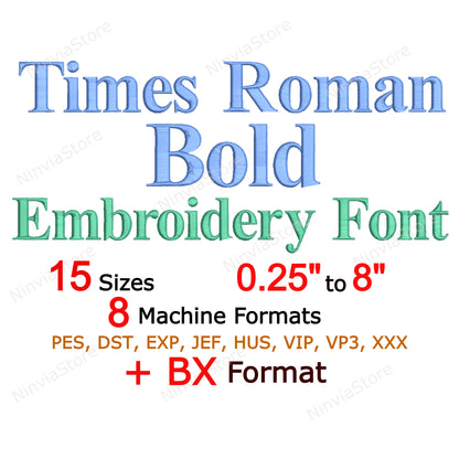 Times Roman Bold Machine Embroidery Font, 15 sizes, 8 formats, BX Font, PE font, Monogram Alphabet Embroidery Designs