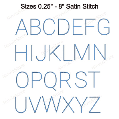 Thin Block Machine Embroidery Font, 15 sizes, 8 formats, BX Font, PE font, Monogram Alphabet Embroidery Designs